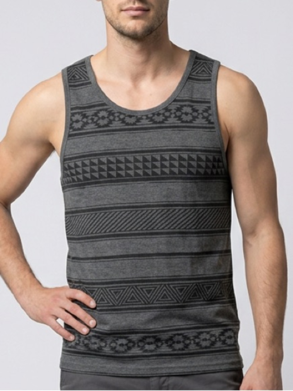 Shouthouse Men's XXL Aztec Geometric Tank Top Gray Black Casual Sleeveless